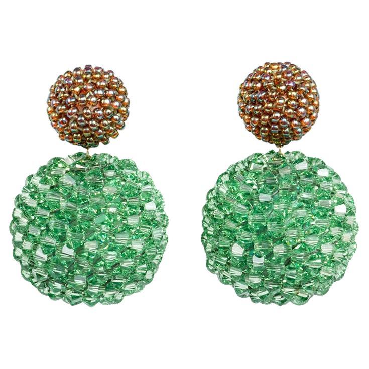 Axel Russmeyer Boucles d'oreilles à double boule en perles marron, voir les autres couleurs et tailles en vente