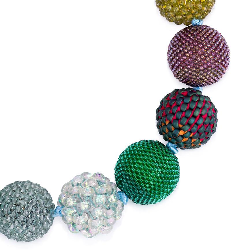 Artiste Axel Russmeyer, colliers de boules de perles en bronze, vert et or en vente