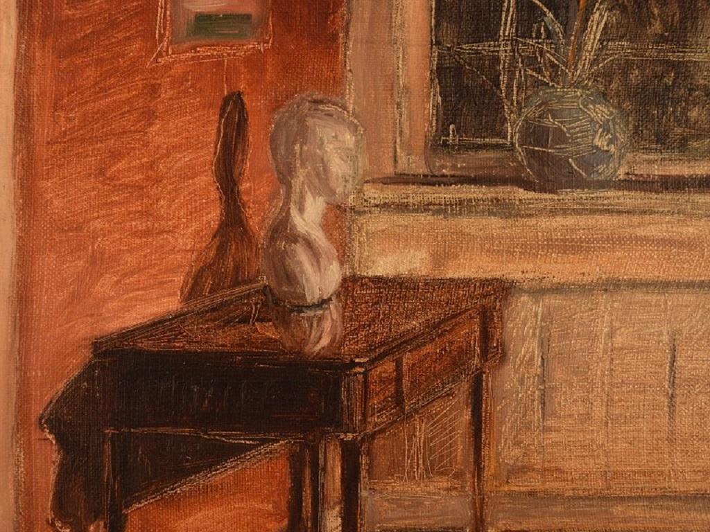 Danish Axel Salto '1889-1961', Oil on Board, Living Room Interior, Dated 1908 For Sale