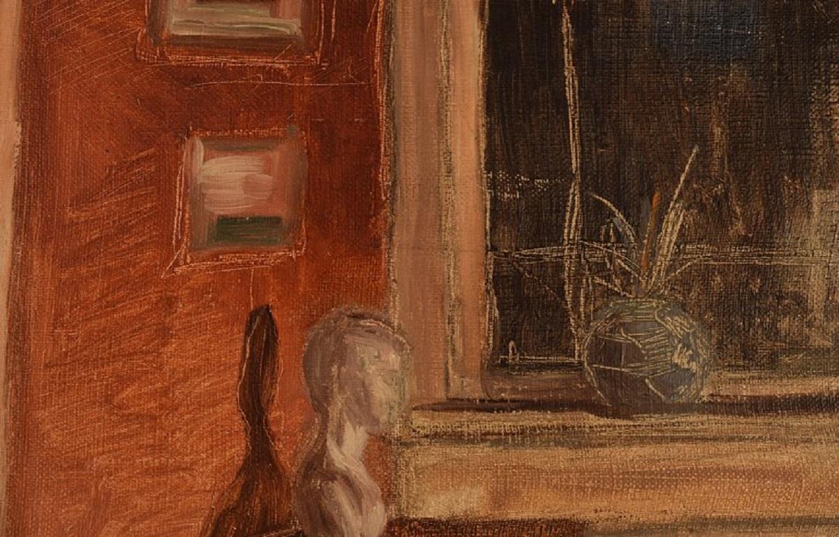 Axel Salto '1889-1961', Oil on Board, Living Room Interior, Dated 1908 In Excellent Condition For Sale In Copenhagen, DK
