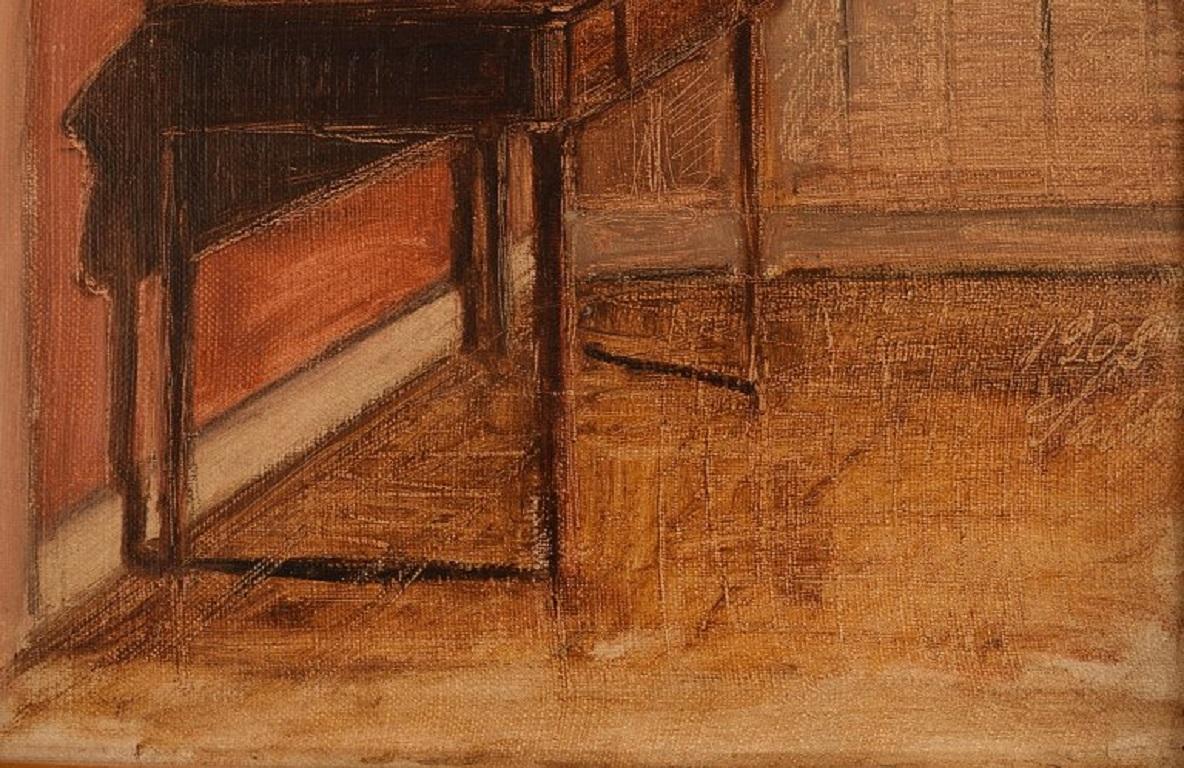 Early 20th Century Axel Salto '1889-1961', Oil on Board, Living Room Interior, Dated 1908 For Sale