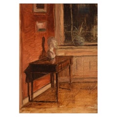 Axel Salto „1889-1961“, Öl auf Karton, Wohnzimmer-Interieur, datiert 1908