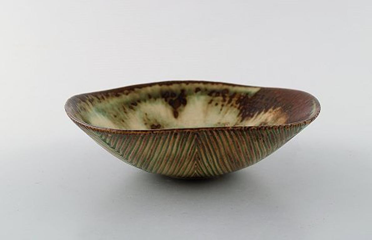 Scandinavian Modern Axel Salto for Royal Copenhagen Bowl of Stoneware in Ribbed Style