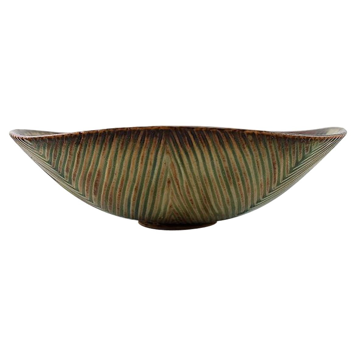 Axel Salto for Royal Copenhagen Bowl of Stoneware in Ribbed Style