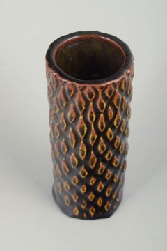 Axel Salto for Royal Copenhagen. Cylindrical stoneware vase in budding style.