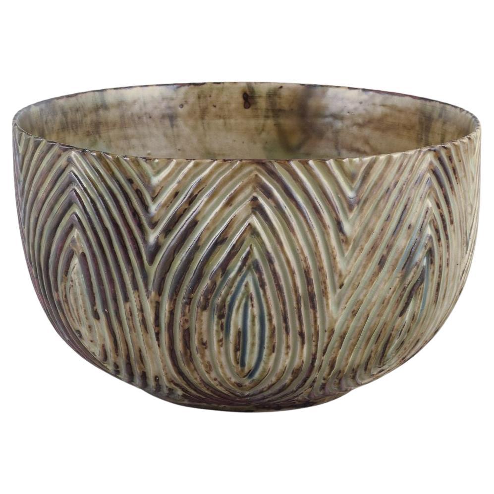 Axel Salto for Royal Copenhagen. Impressive large ceramic bowl. Fluted design. For Sale