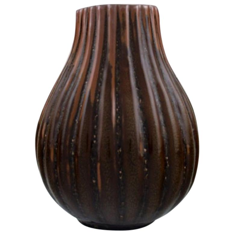 Axel Salto for Royal Copenhagen, Onion Shaped Vase with Fluted Corpus