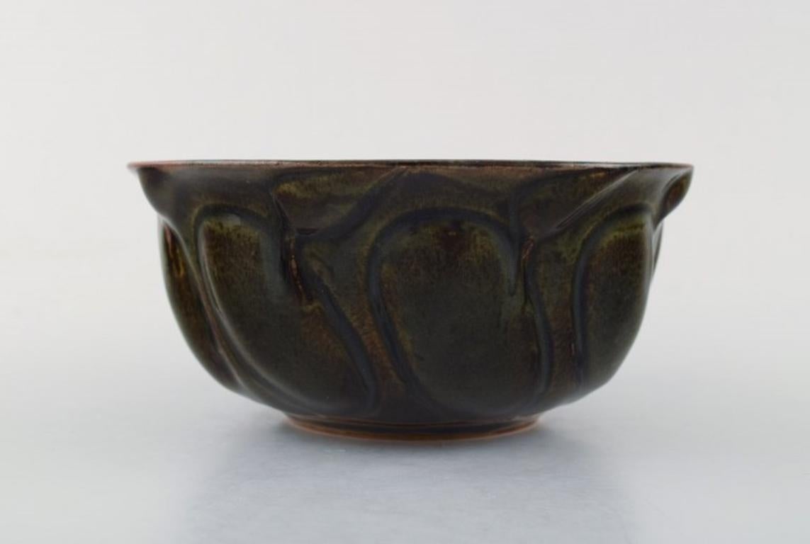 Scandinavian Modern Axel Salto for Royal Copenhagen. Stoneware bowl, modelled in organic form, 1958 For Sale