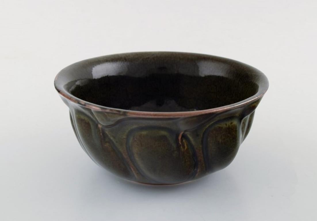 Glazed Axel Salto for Royal Copenhagen. Stoneware bowl, modelled in organic form, 1958 For Sale