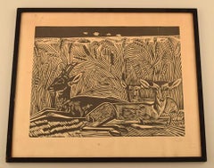 Axel Salto, Lithograph, Deers Lying in Corn Field