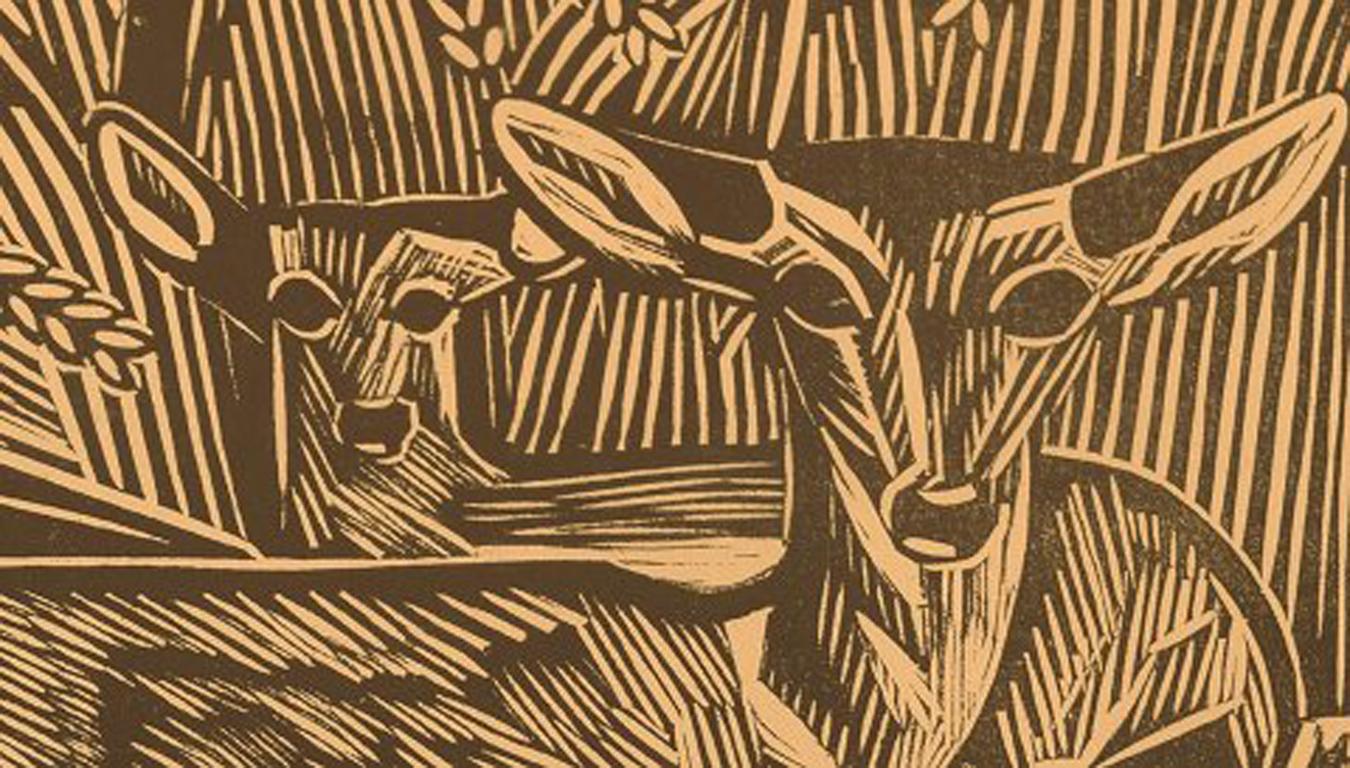 Danish Axel Salto, Lithograph, Deers Lying in Corn Field