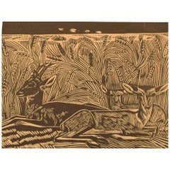 Axel Salto, Lithograph, Deers Lying in Corn Field