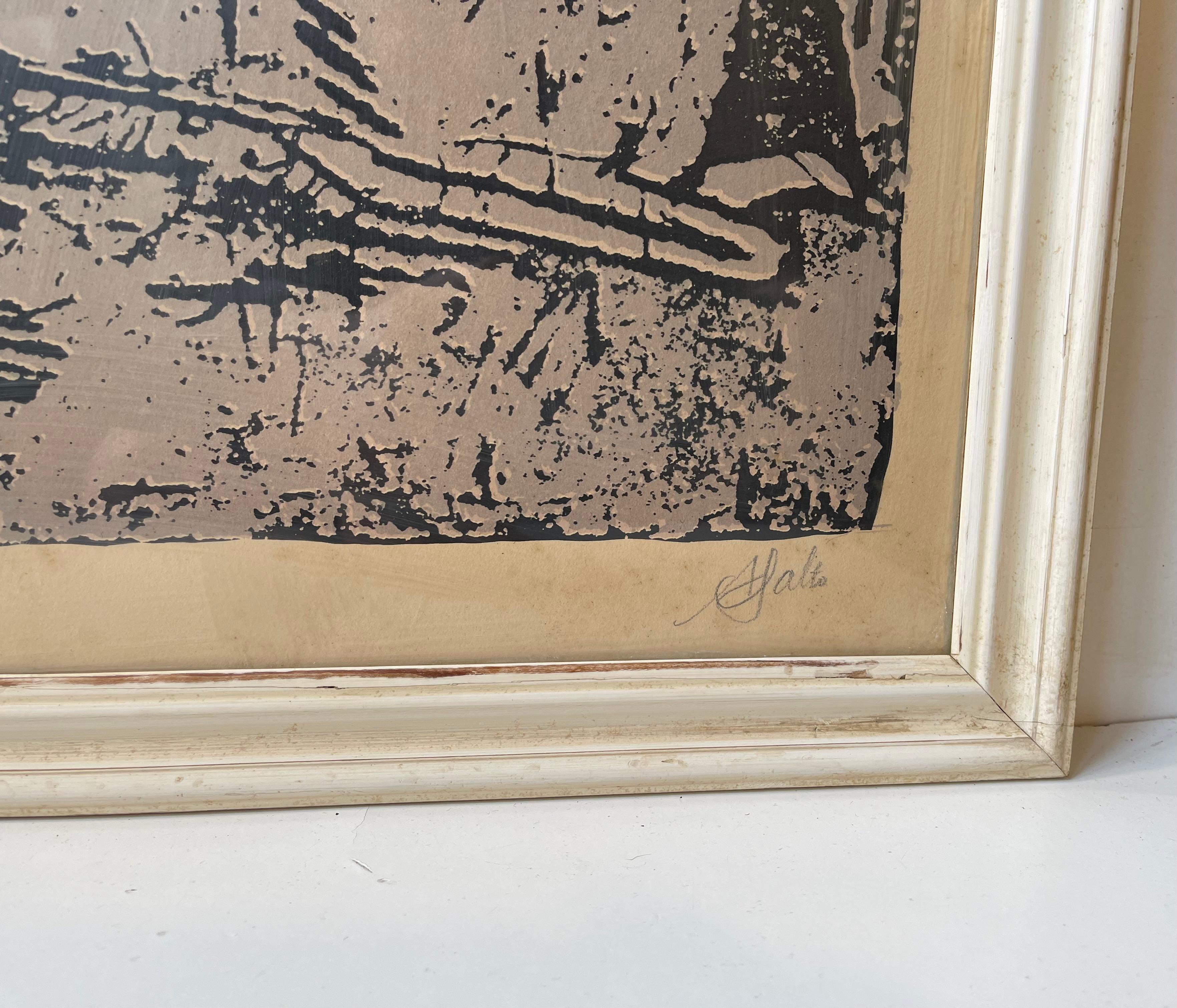 Mid-Century Modern Axel Salto Lithographic Woodcut of Deer, Signed in Pencil For Sale