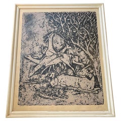 Axel Salto Lithographic Woodcut of Deer, Signed in Pencil