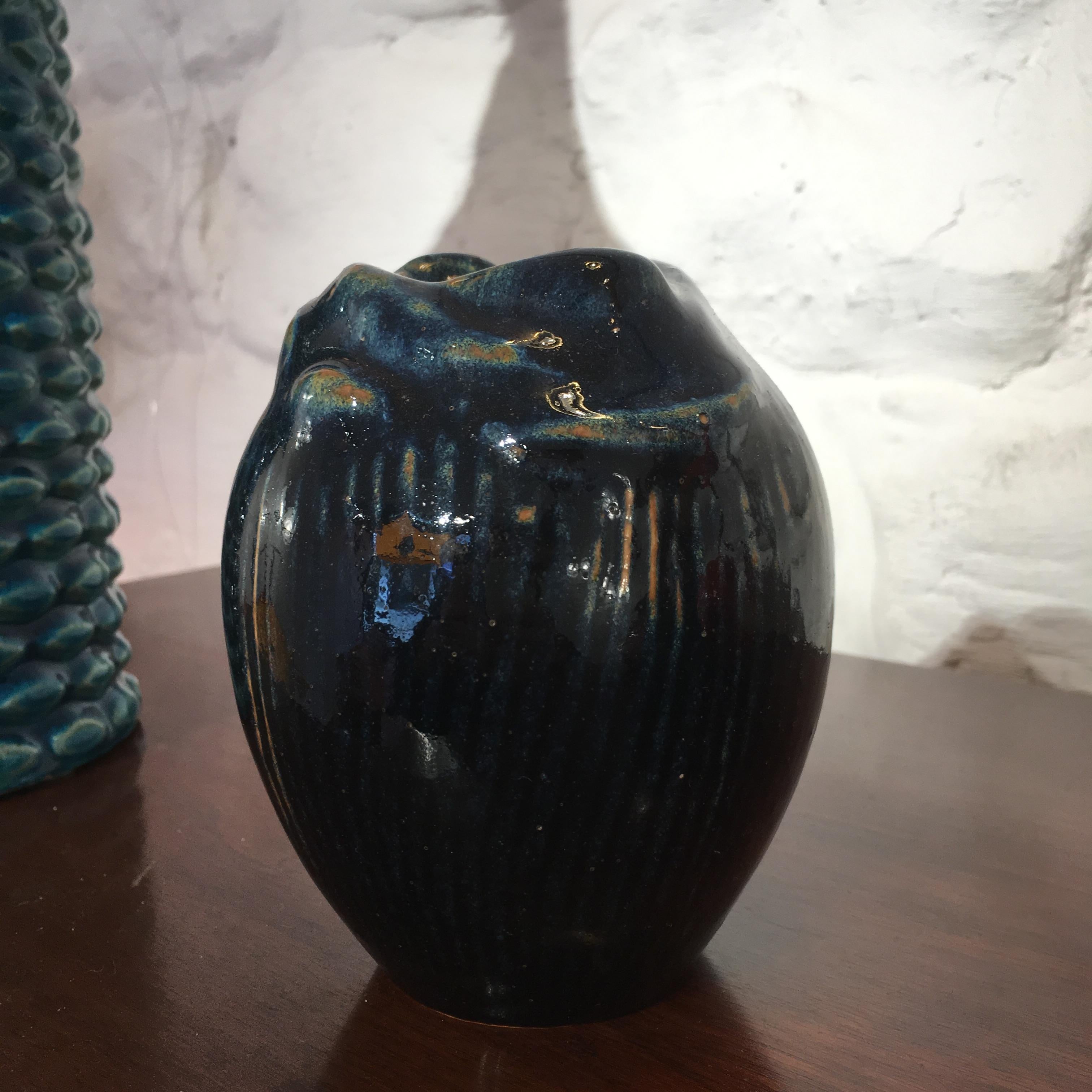 Danish Axel Salto 's Vase Model 21451 in Deep Cobalt Blue Signed Salto Dated from 1957 For Sale