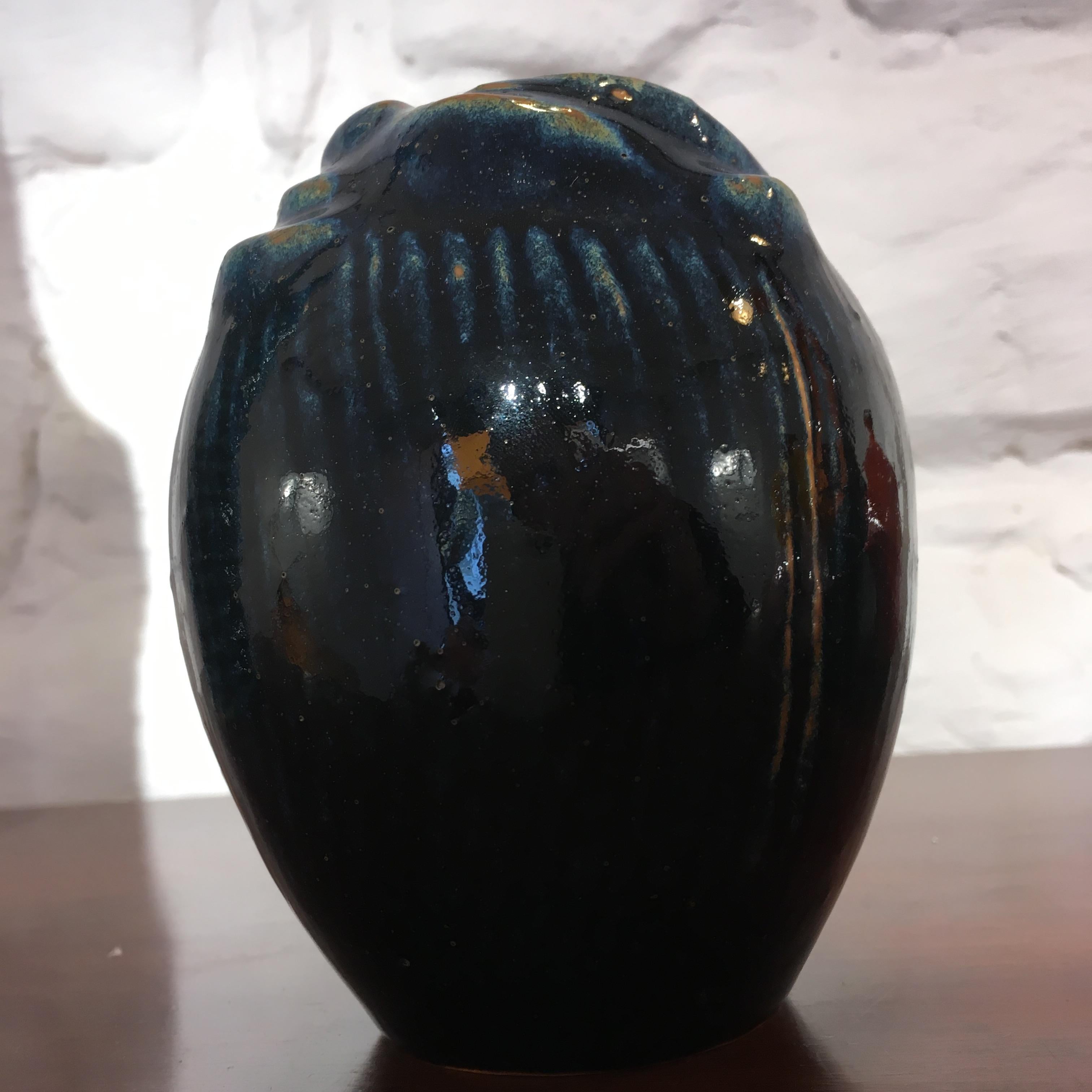 Ceramic Axel Salto 's Vase Model 21451 in Deep Cobalt Blue Signed Salto Dated from 1957 For Sale