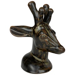 Vintage Axel Salto - Stoneware Deerhead Sculpture, Model 20:803 - Royal Copenhagen 1950