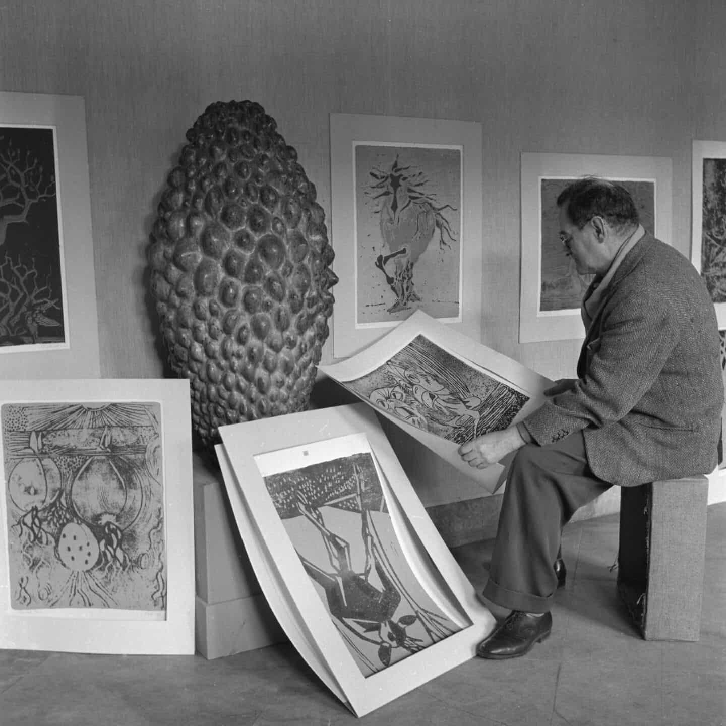 Axel Salto Tirages lithographiques uniques faits à la main de vases et de bols, années 1940, Danemark en vente 9