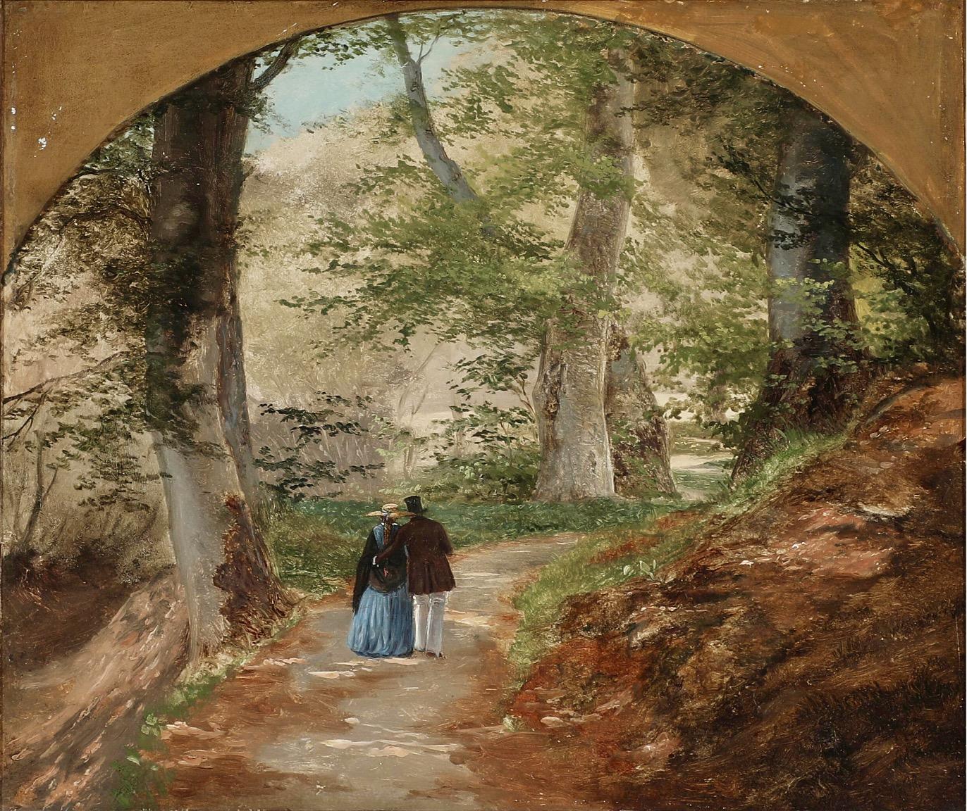 Morning Walk in the Forest - Oil on canvas 19th Century - Painting by Axel Schovelin