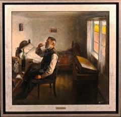 Farmer busy eating his lunch, (I think he's just boozing) by Axel Soeborg