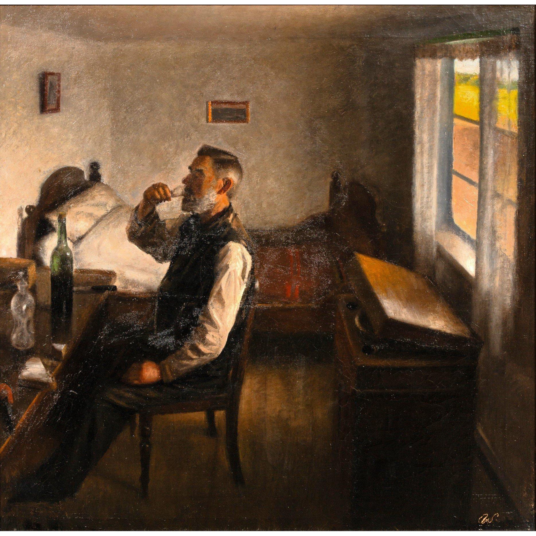 Farmer busy eating his lunch, (I think he's just boozing) by Axel Soeborg For Sale 2