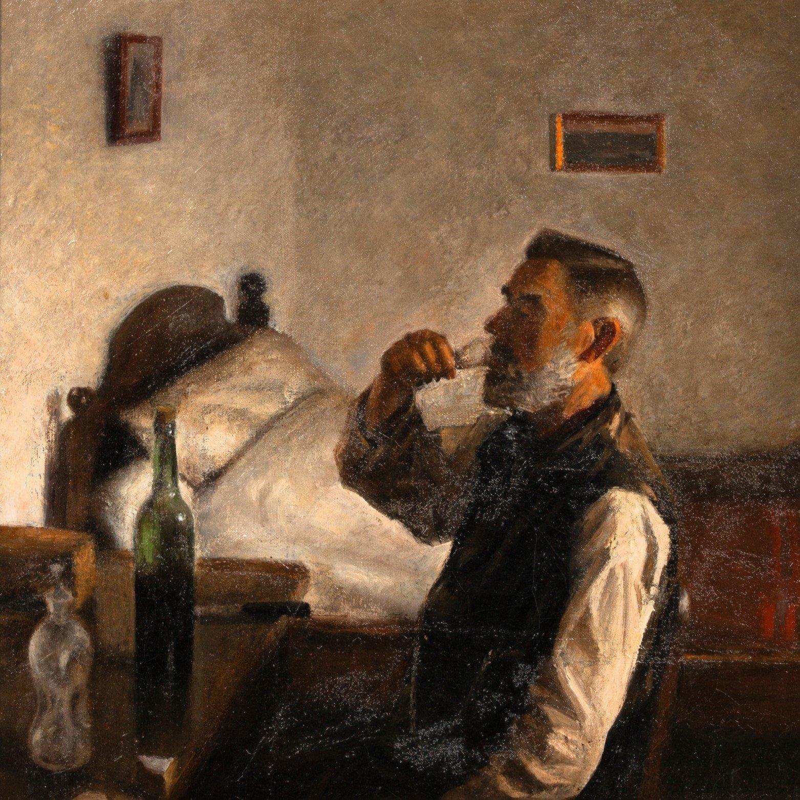 Farmer busy eating his lunch, (I think he's just boozing) by Axel Soeborg For Sale 4