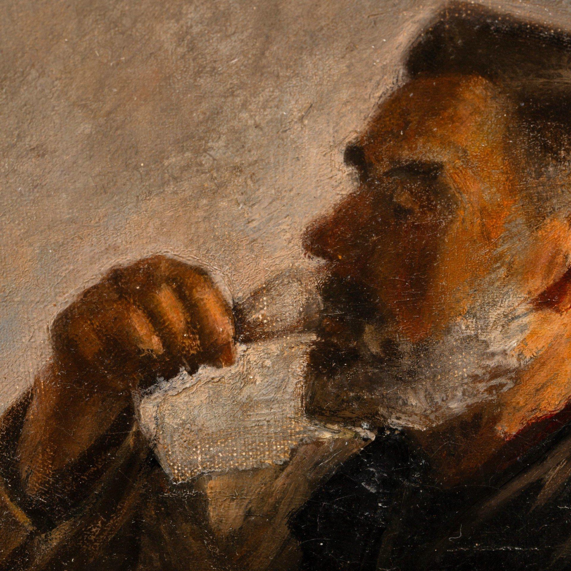 Farmer busy eating his lunch, (I think he's just boozing) by Axel Soeborg For Sale 6