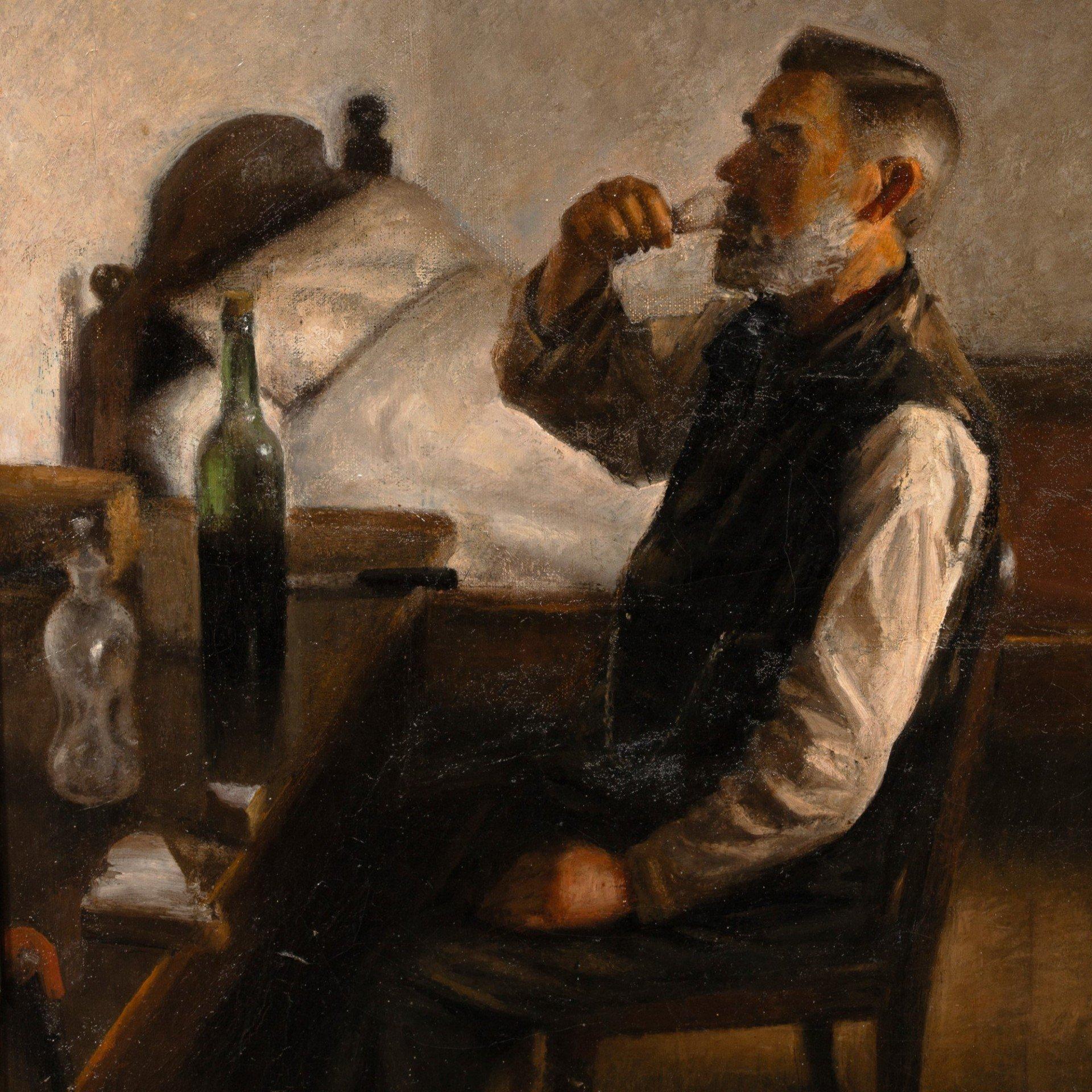 Figurative Painting  Axel Soeborg - Farmer occupé à manger son déjeuner, (je pense qu'il boogait) d'Axel Soeborg