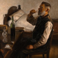 Vintage Farmer busy eating his lunch, (I think he's just boozing) by Axel Soeborg
