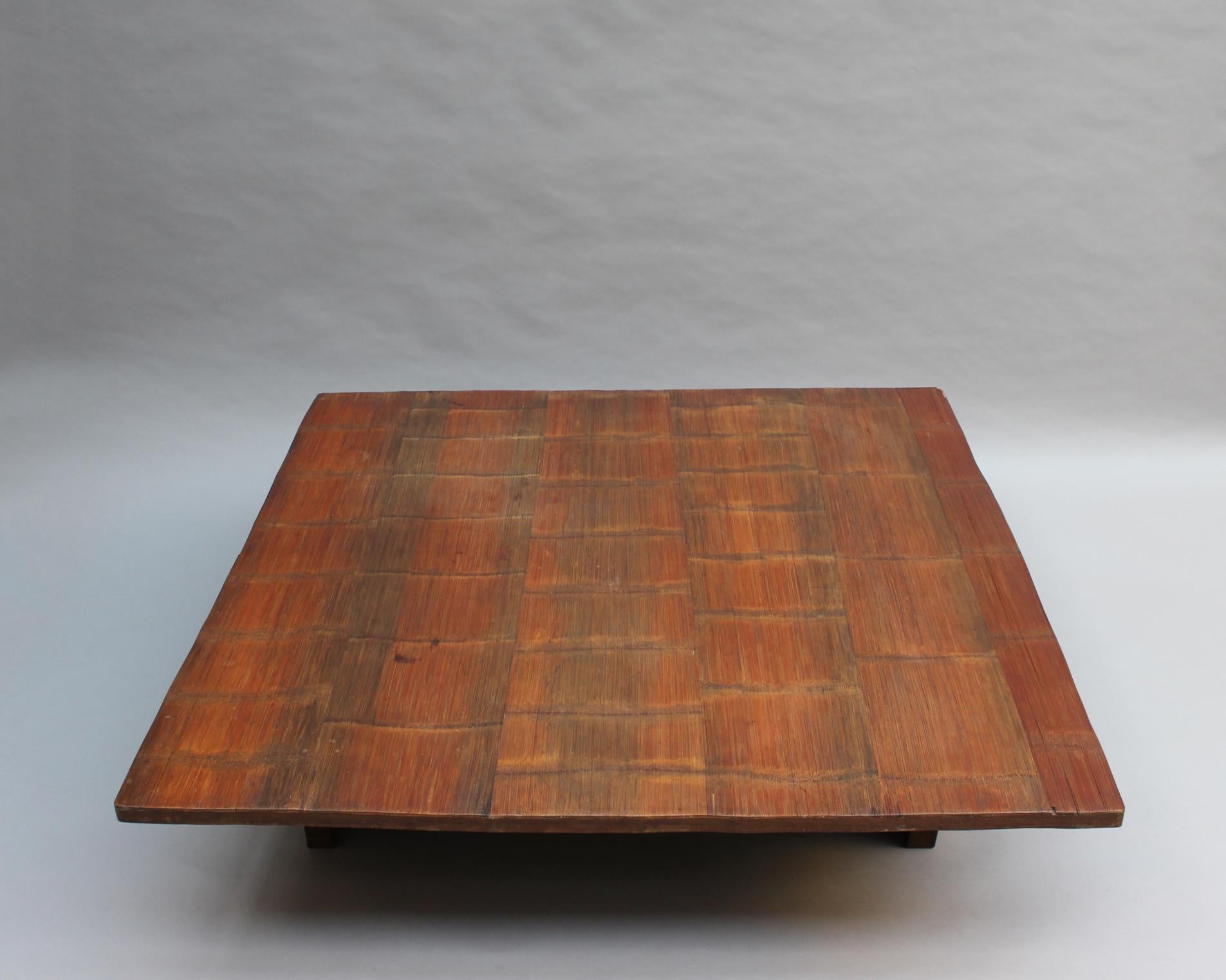 Japonisme Axel Vervoordt, Large 1980s Coffee Table with a Bamboo Top in a Japanese Style