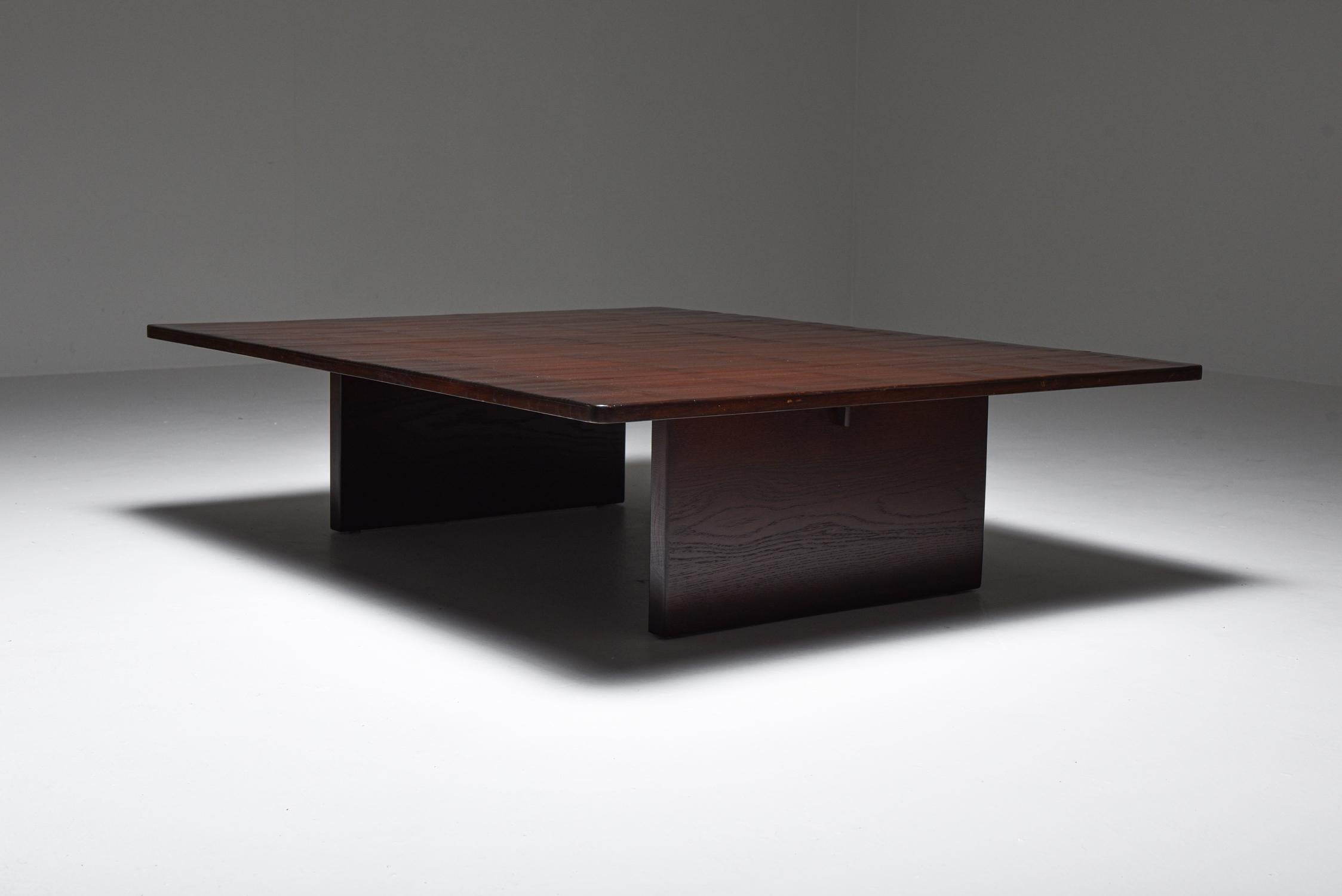 Axel Vervoordt, Belgium 1980, coffee table in solid oak and bamboo.

Conceived and produced by the great Belgian decorator & art dealer in the 1980s.
Rolls of bamboo were ordered in China to top these custom designed coffee tables. 
Through this