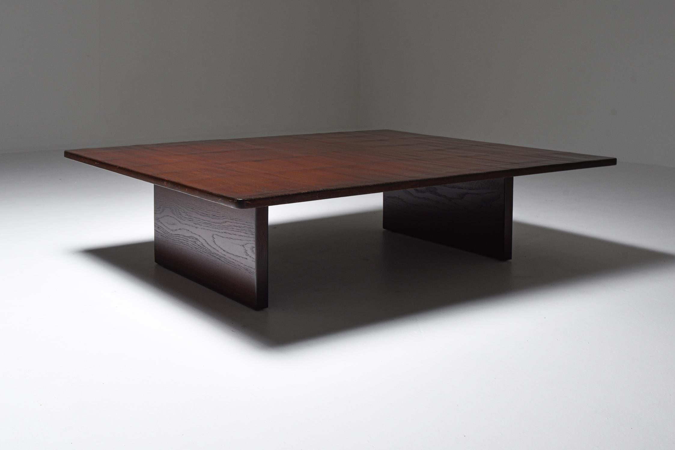 Belgian Axel Vervoordt Stained Oak and Bamboo Coffee Table, 1980s