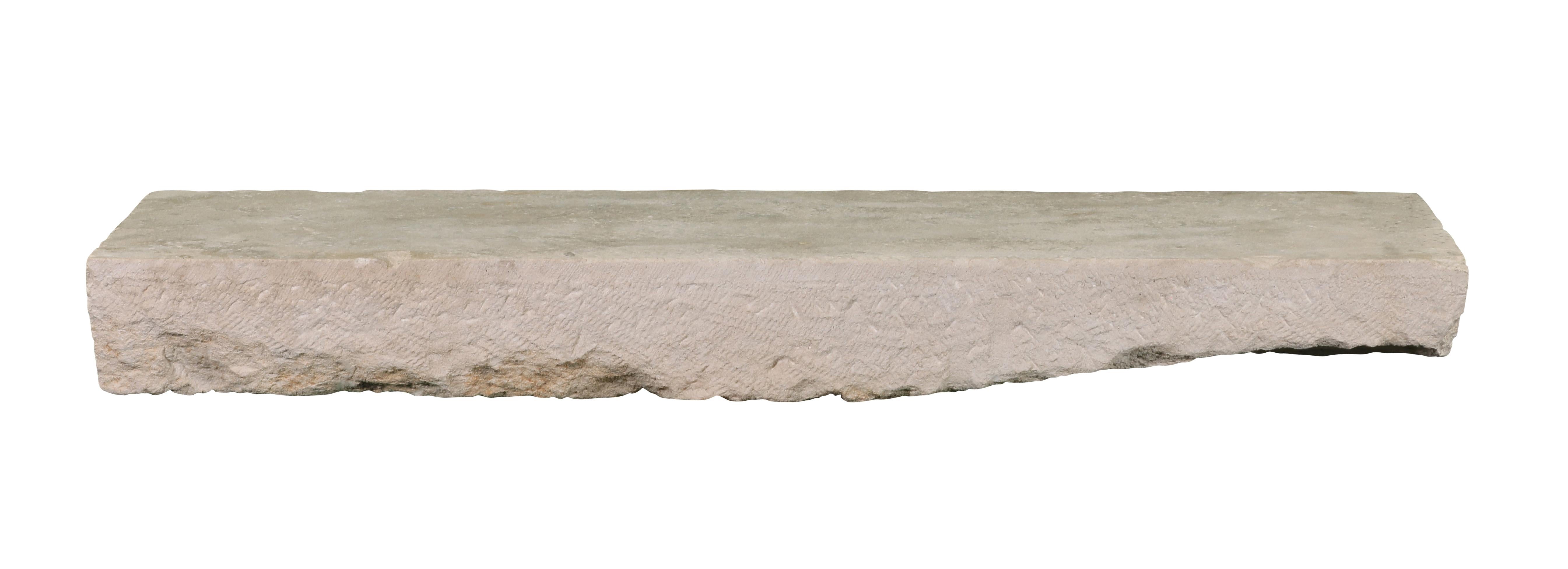 Stone Axel-Vervoordt Style Fireplace Base In Off-White French Limestone For Sale