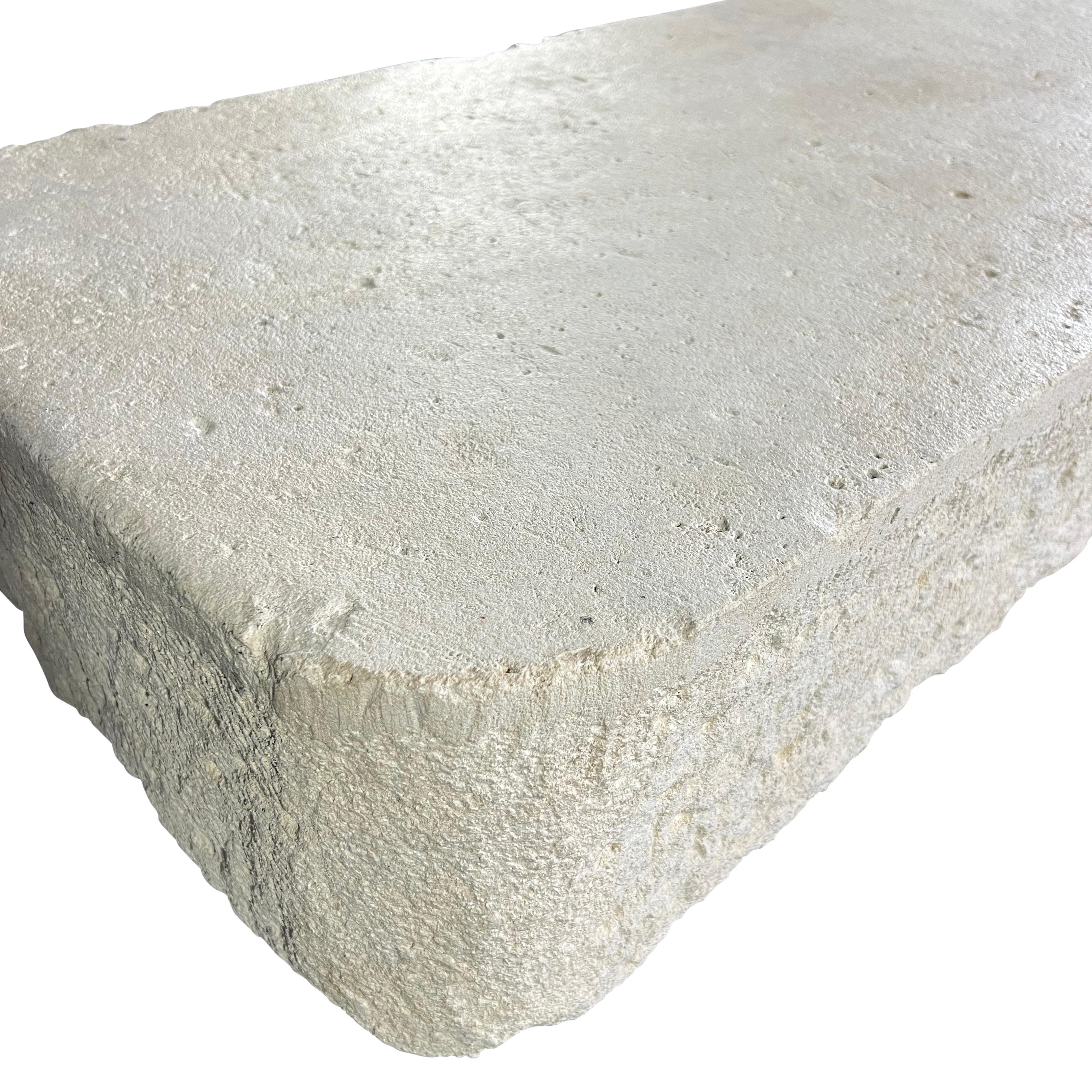 Hand-Carved Axel-Vervoordt Style Fireplace Base Stone In Off-White French Limestone
