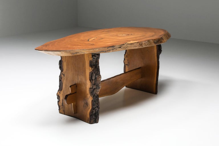 Wabi-Sabi; Elm; Wooden Dining table; Side Table; Console table; Writing desk; Atelier Marolles; Axel Vervoordt; Japanese Inspired; 1960's; 

Unique dining table in French elm custom-designed in an Atelier Français in the 1960s. The artisanal