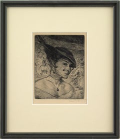 Axel Wallert, Fashionable Lady With Feathered Hat, Etching