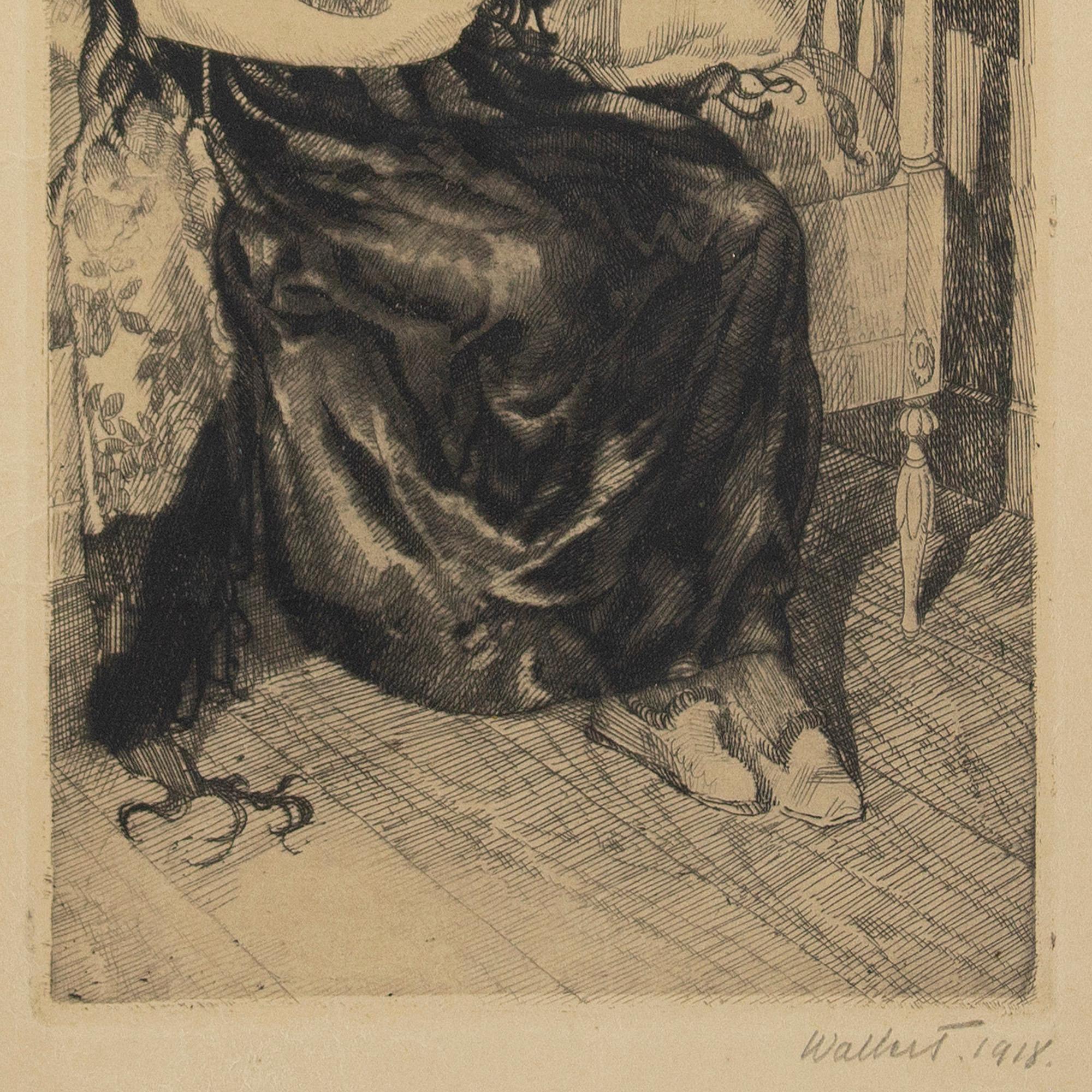 Axel Wallert, Seated Woman With Mandolin, Etching For Sale 1
