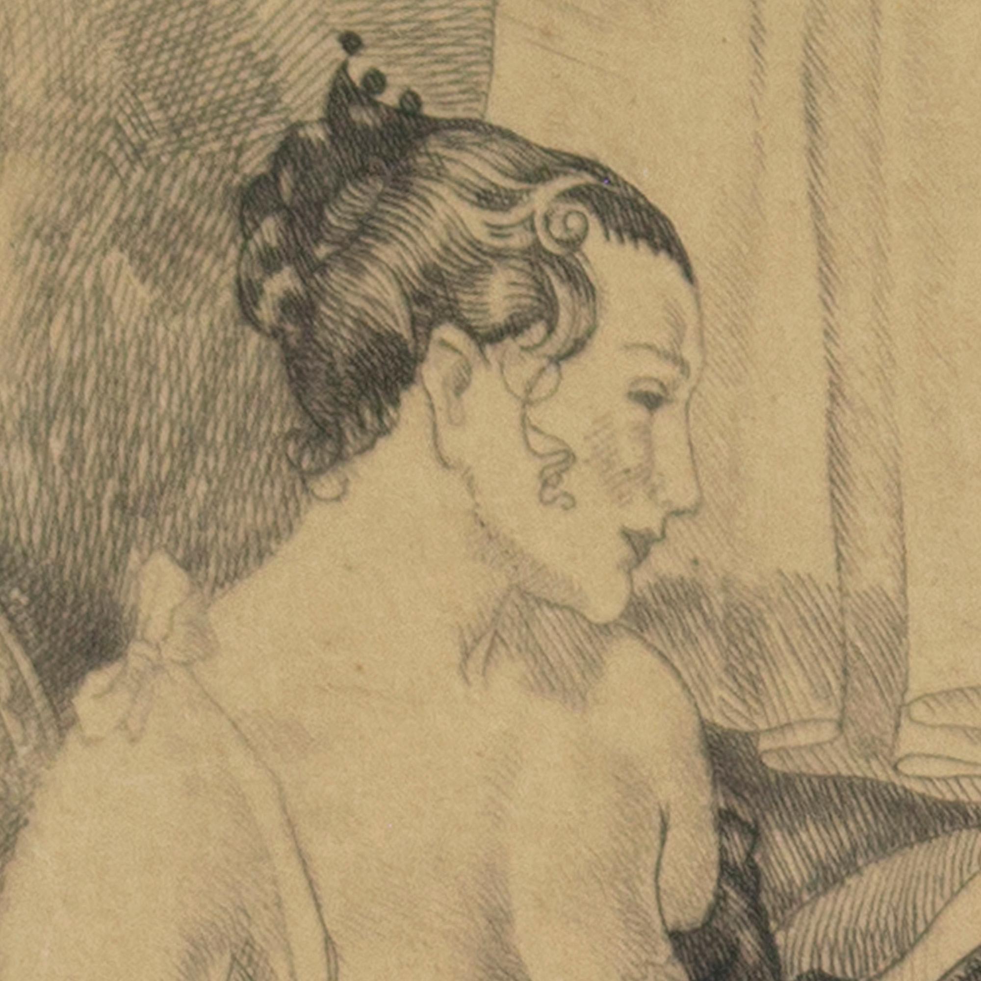 Axel Wallert, Seated Woman With Mandolin, Etching For Sale 4