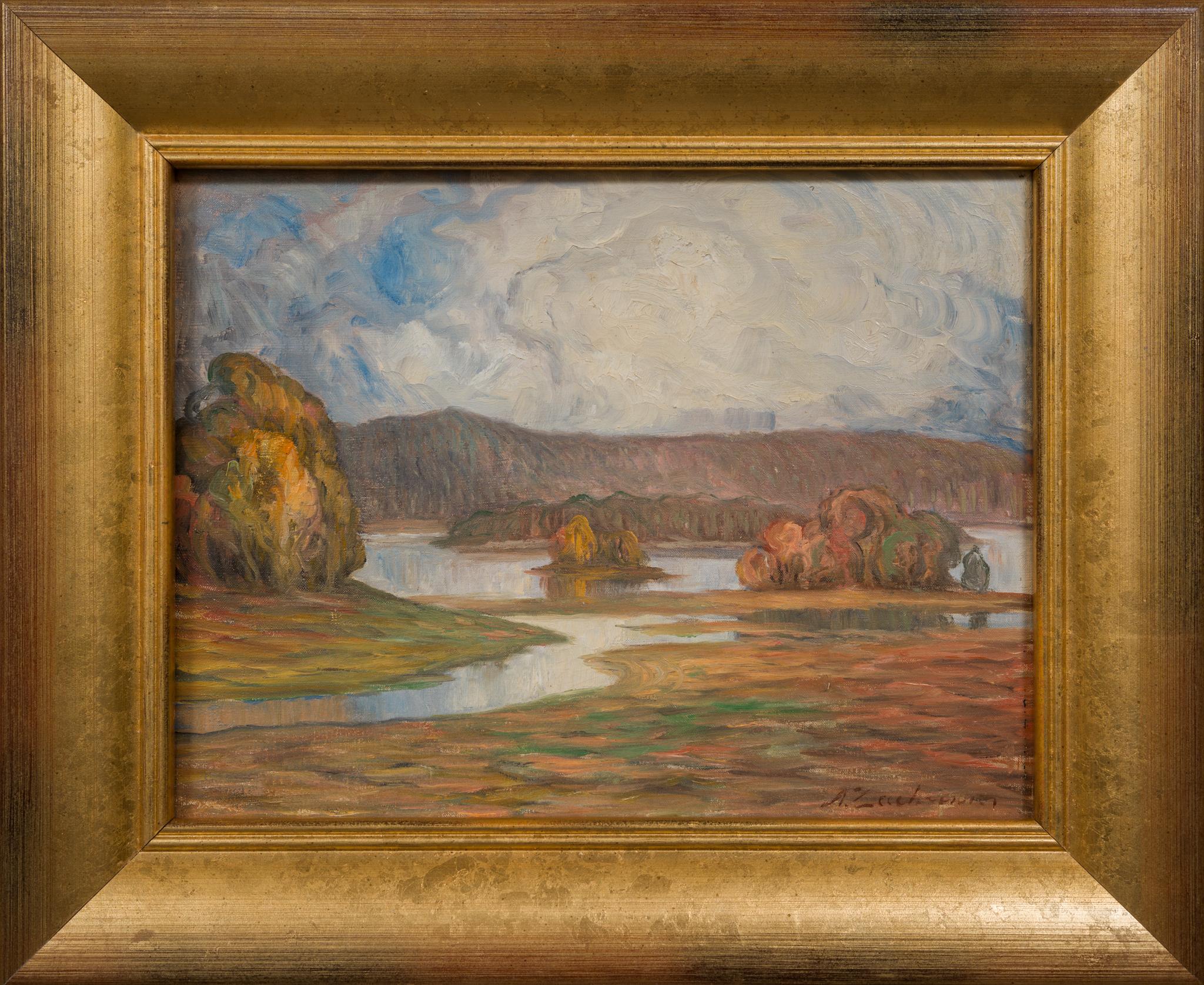 This exquisite painting by Axel Zachrisson, a Swedish artist, offers a serene glimpse into the tranquil beauty of Dalsland, Sweden. Created around 1920, the artwork captures the essence of the region's natural splendor.

The painting invites the