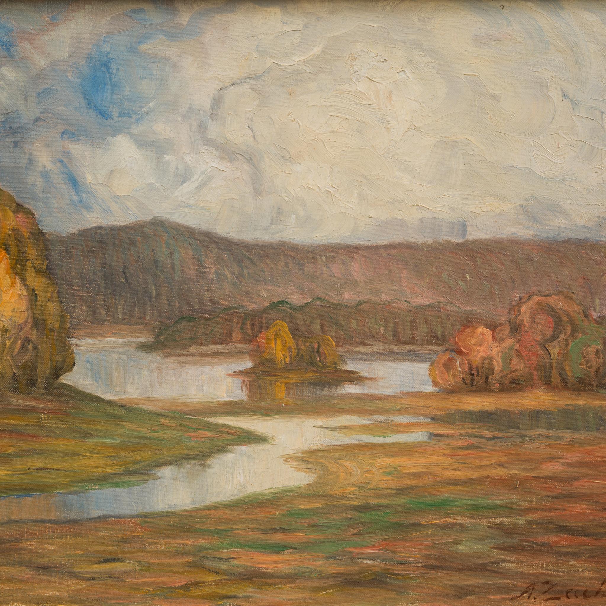 Autumn Landscape by Swedish Impressionist Painter Axel Zachrisson, c. 1920 For Sale 2