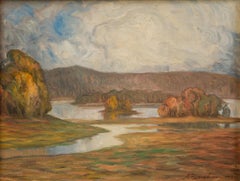 Antique Autumn Landscape by Swedish Impressionist Painter Axel Zachrisson, c. 1920