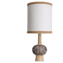 Axella Ceramic Beige Brown Lamp with Custom Shade by R. Houben, Denmark 1970