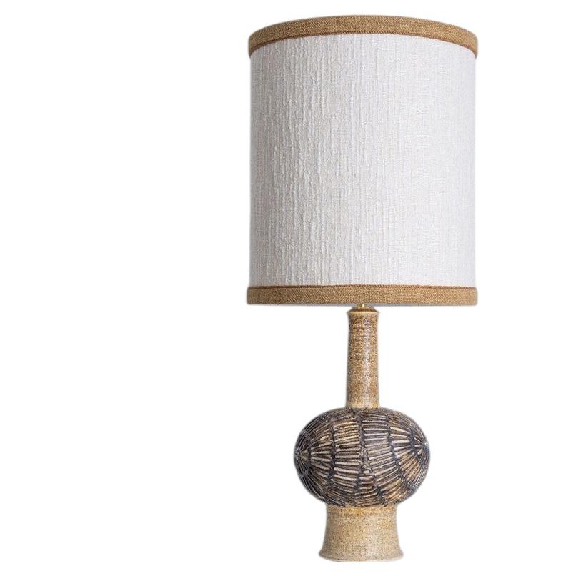 Axella Ceramic Beige Brown Lamp with Custom Shade by R. Houben, Denmark 1970