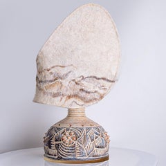 Lampada Axella in ceramica beige marrone con paralume personalizzato Jette Helleroe, Danimarca 1970