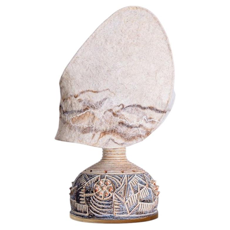 Axella Ceramic Beige Brown Lamp with Custom Shade Jette Helleroe, Denmark 1970 For Sale