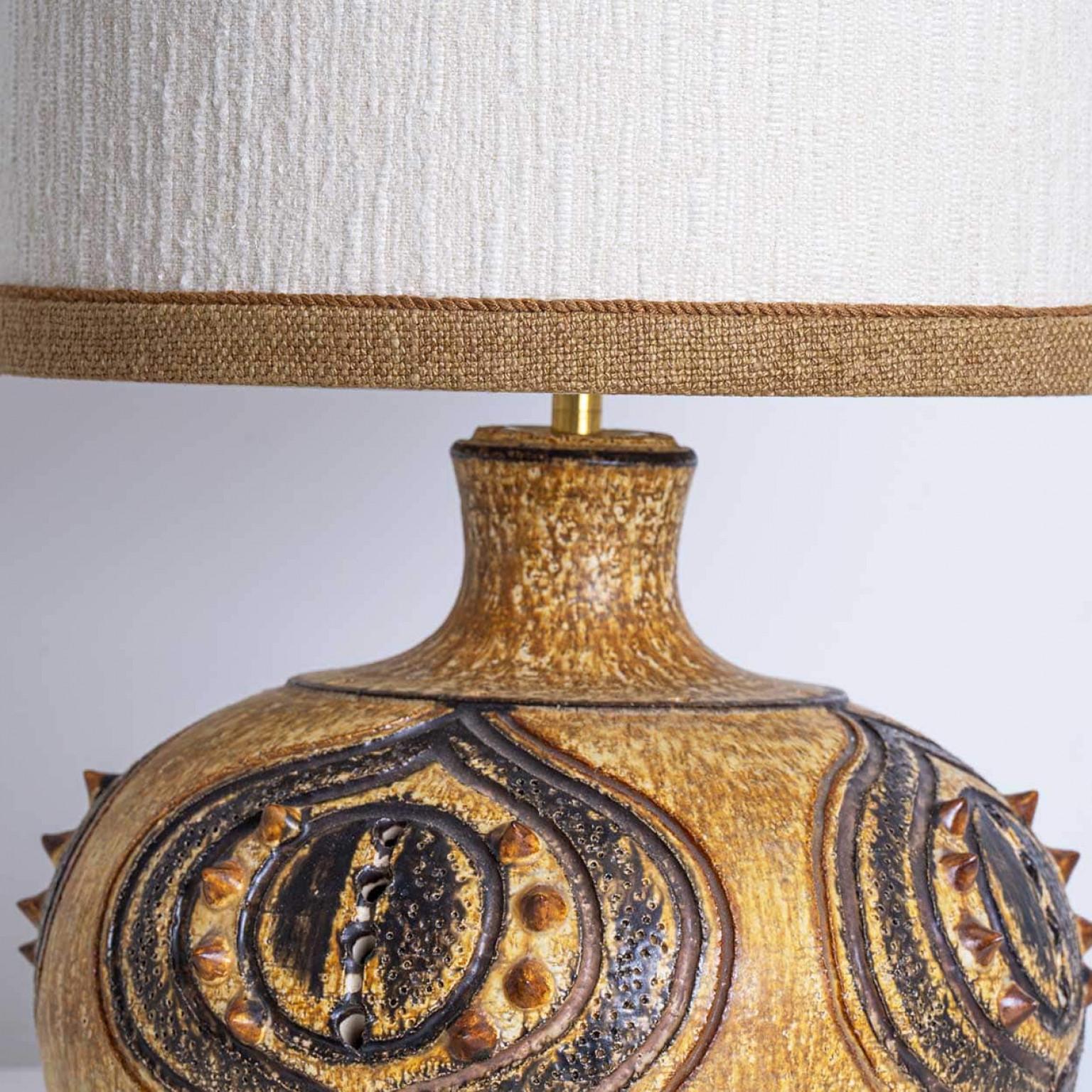 Other Axella Ceramic Yellow Cognac Lamp with Custom Shade by R. Houben, Denmark 1970s For Sale