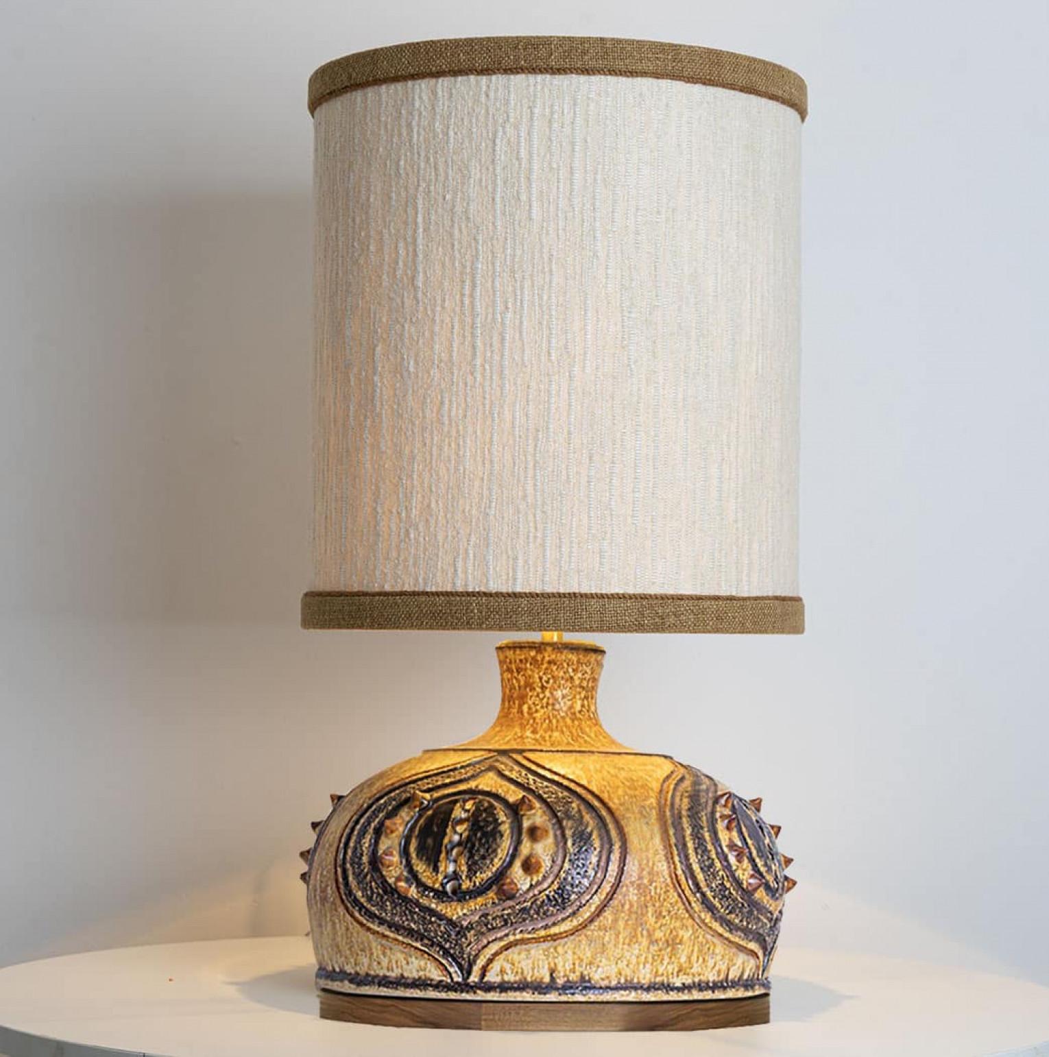 Danish Axella Ceramic Yellow Cognac Lamp with Custom Shade by R. Houben, Denmark 1970s For Sale