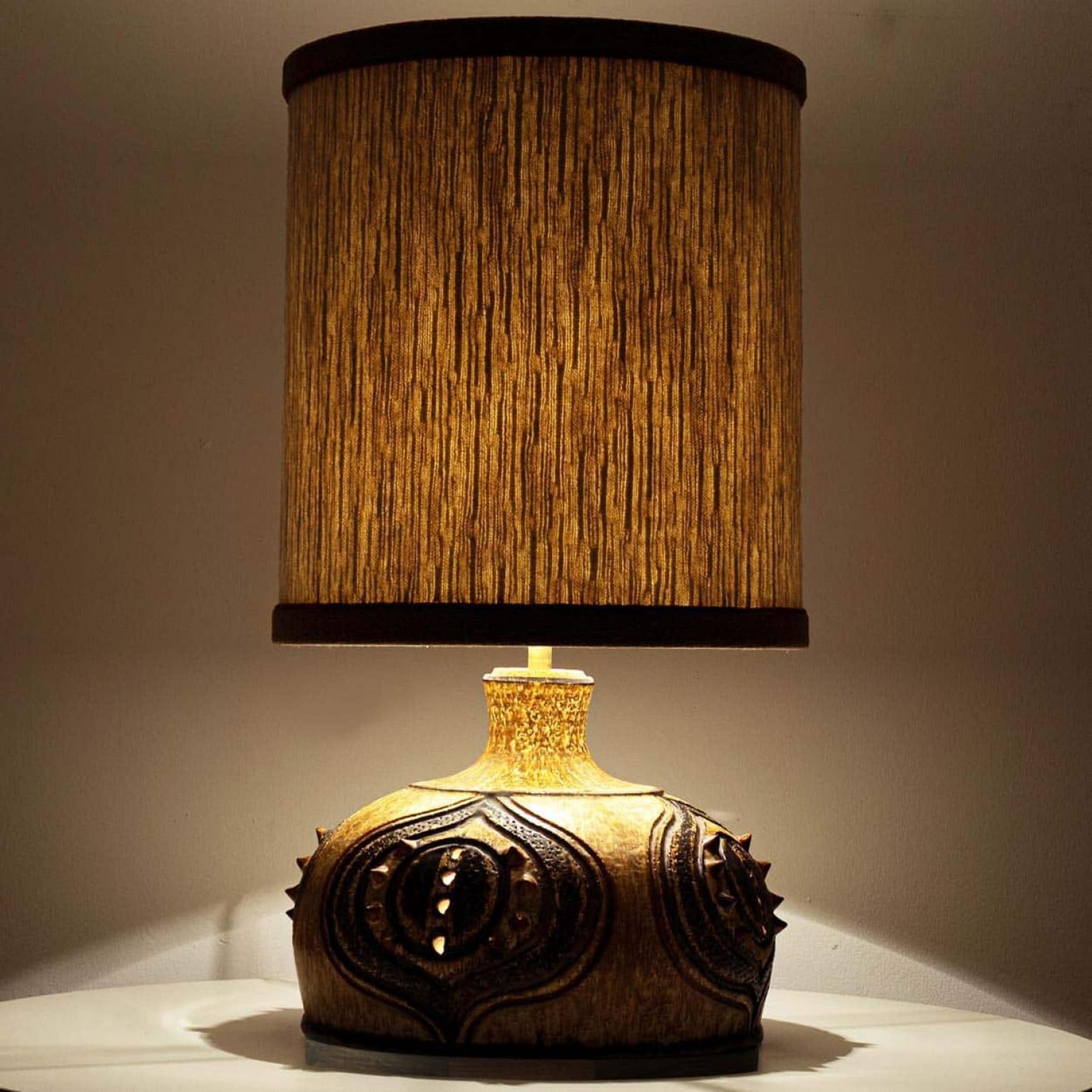 Other Axella Ceramic Yellow Cognac Lamp with Custom Shade by R. Houben, Denmark 1970s For Sale