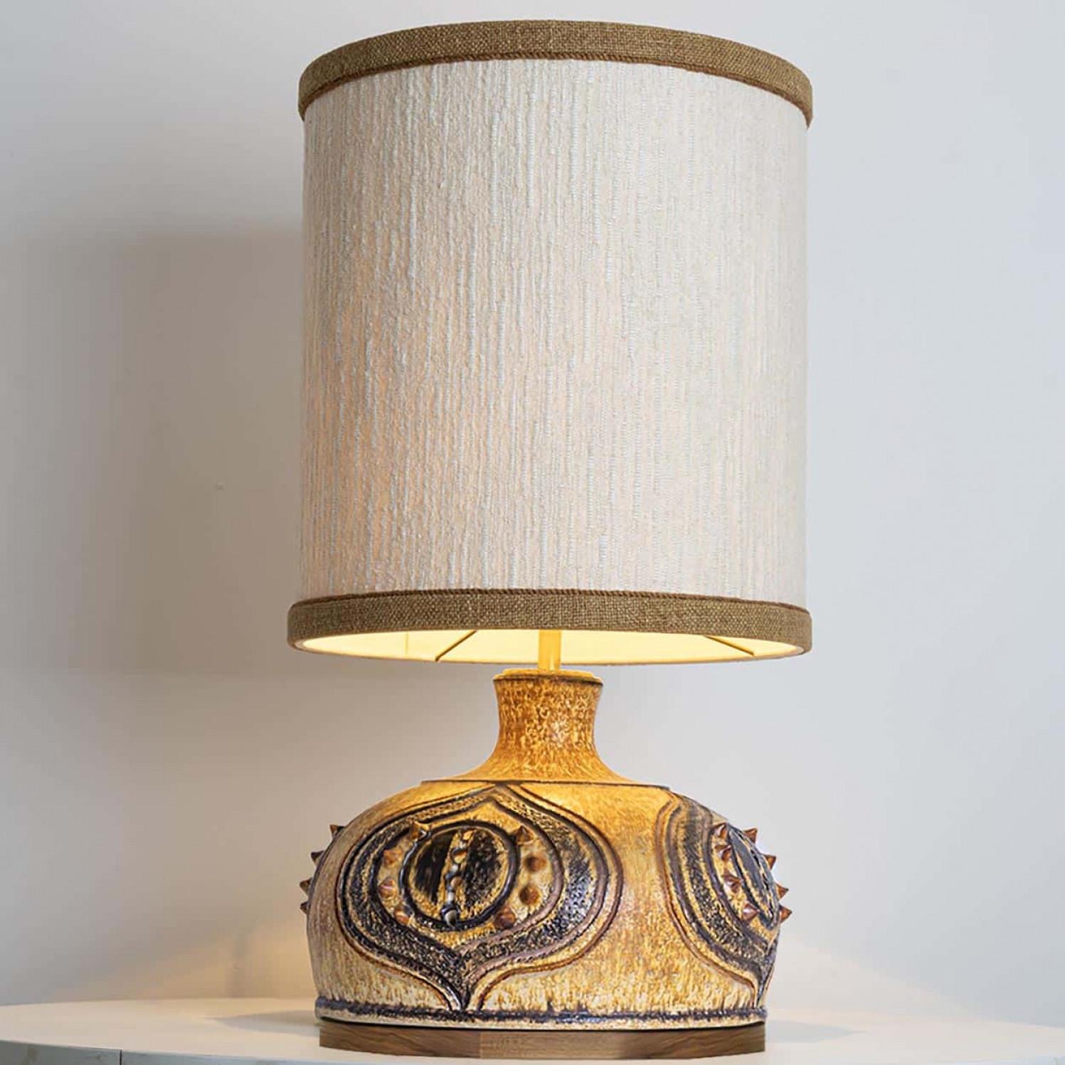 Axella Ceramic Yellow Cognac Lamp with Custom Shade by R. Houben, Denmark 1970s For Sale 1