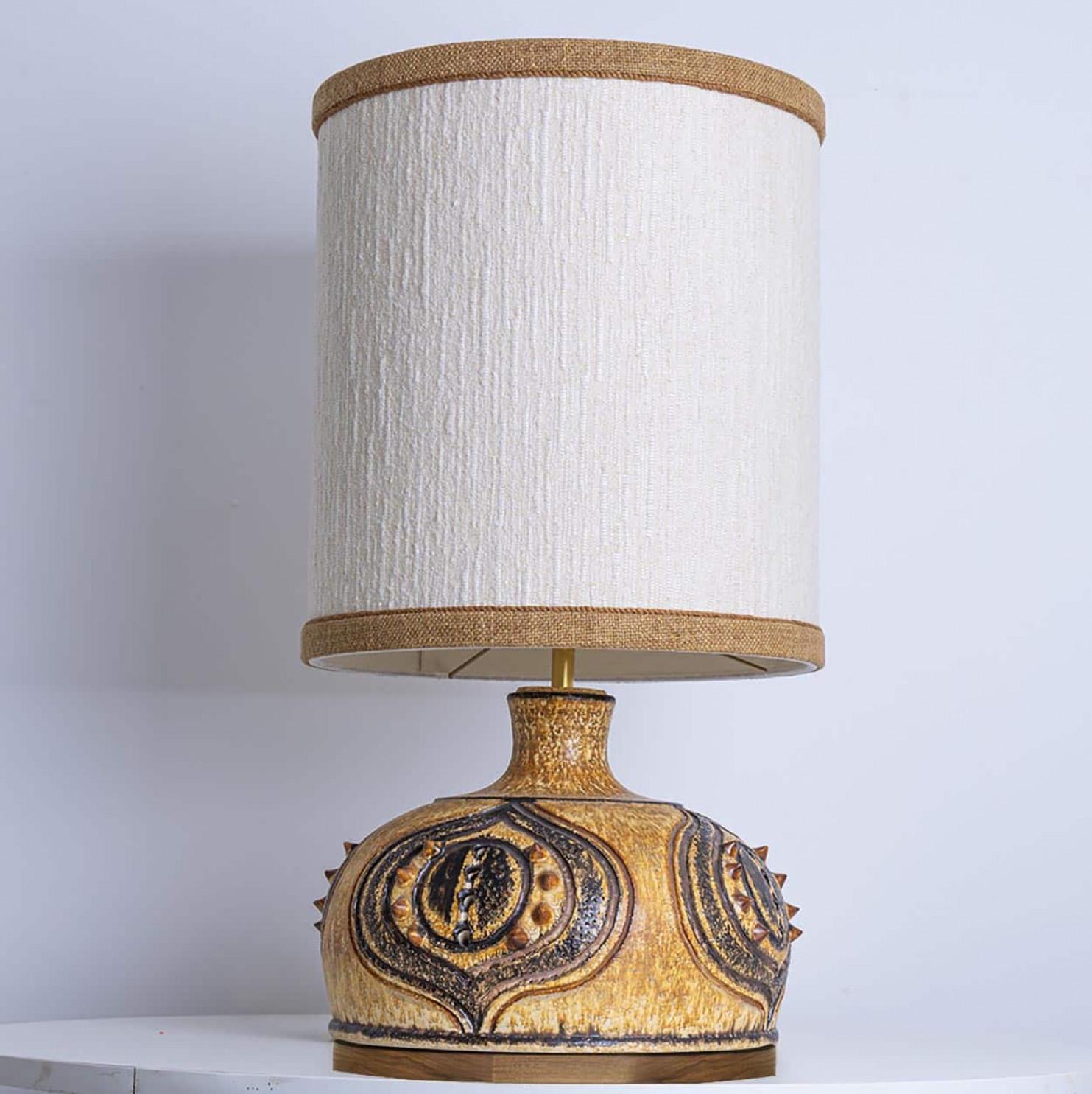 Axella Ceramic Yellow Cognac Lamp with Custom Shade by R. Houben, Denmark 1970s For Sale 2